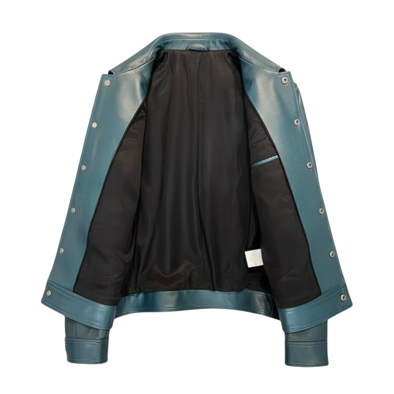 Teal Classic Leather Trucker Jacket