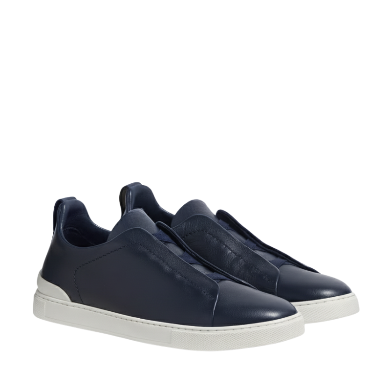 Luxury Edition Triple Stitch Leather Blue Sneaker for Men's