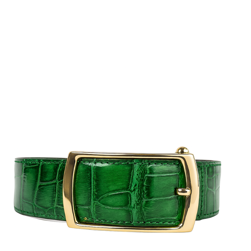 Croco Leather Green Strap Belt with Golden Frame Autolock Buckle Edition