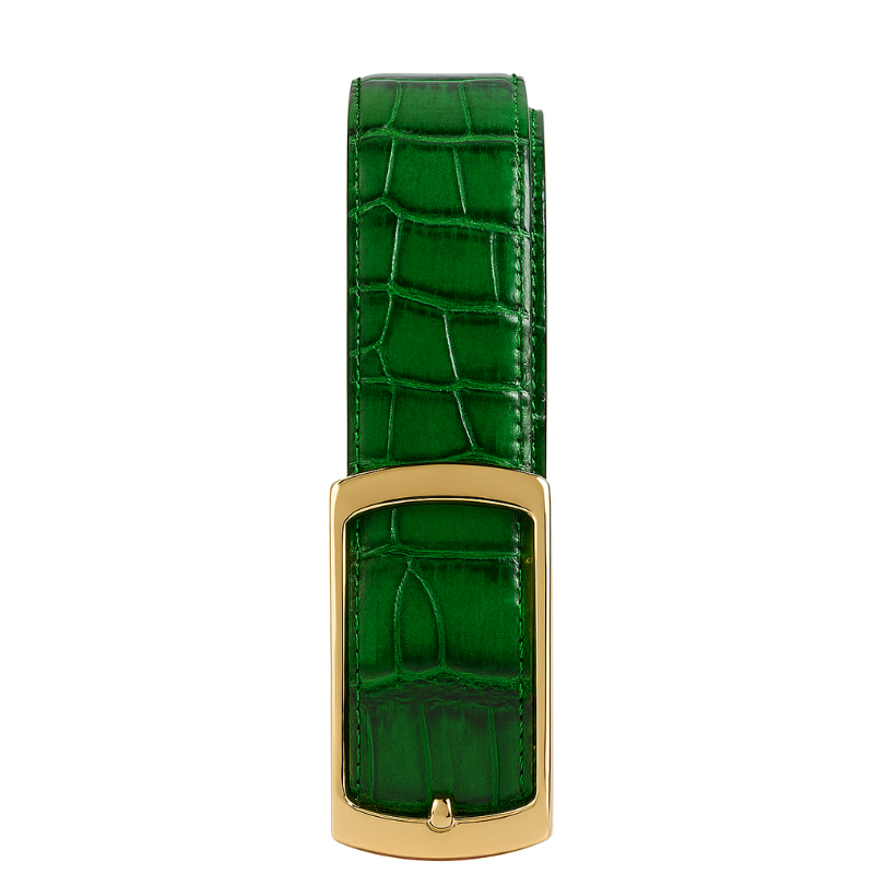 Croco Leather Green Strap Belt with Golden Frame Autolock Buckle Edition