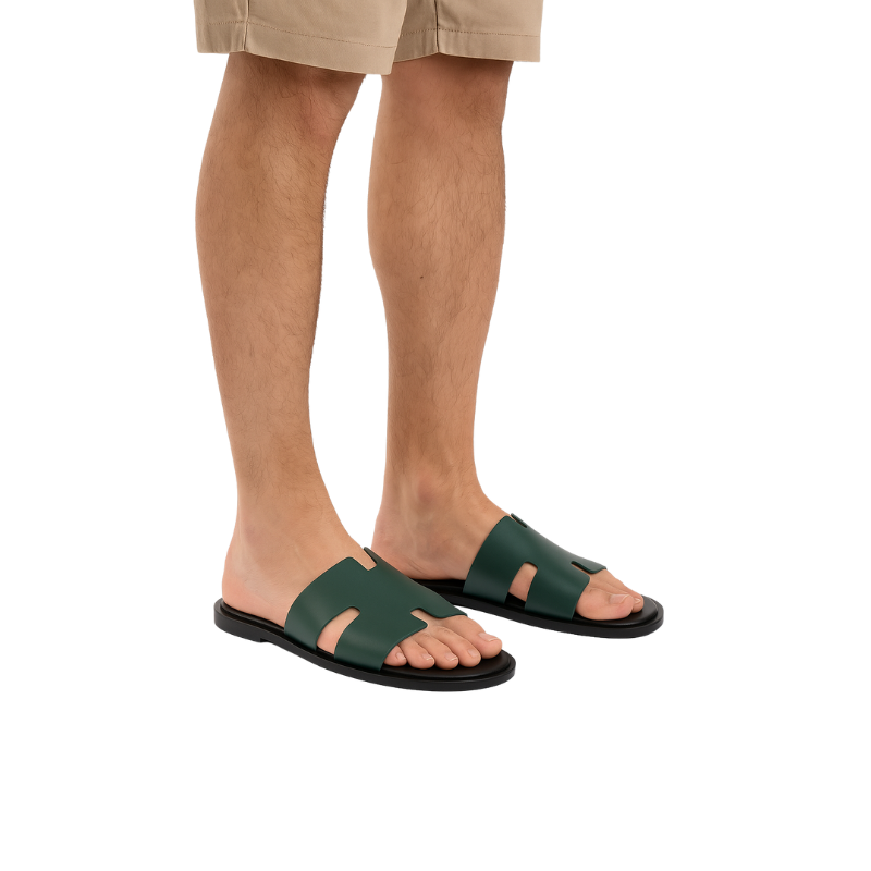 H-style Luxe Leather Dark Green Slipper