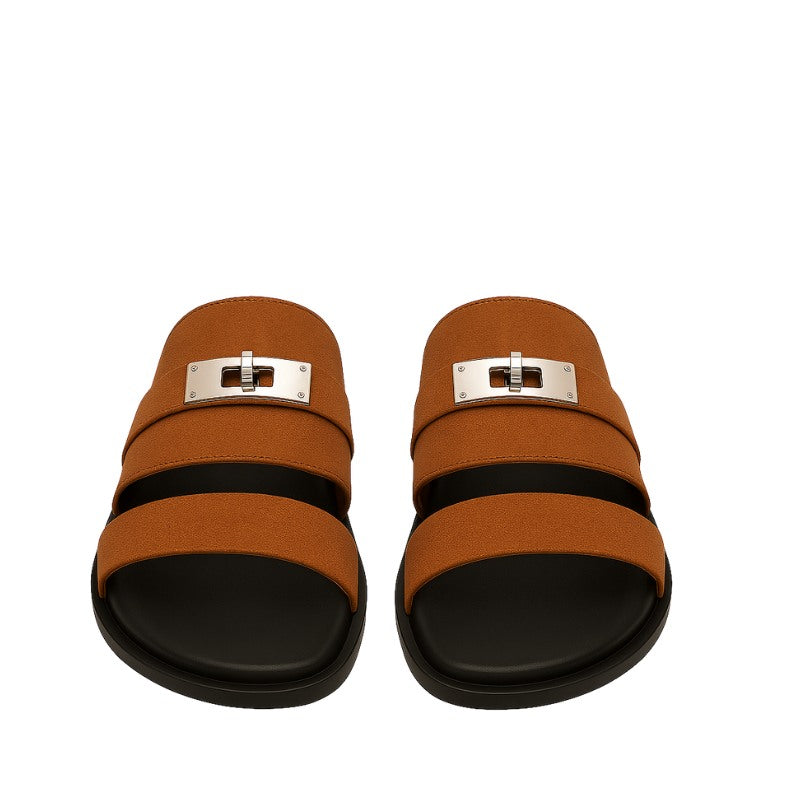 Multi-Strap Brown Suede Comfortable Slipper