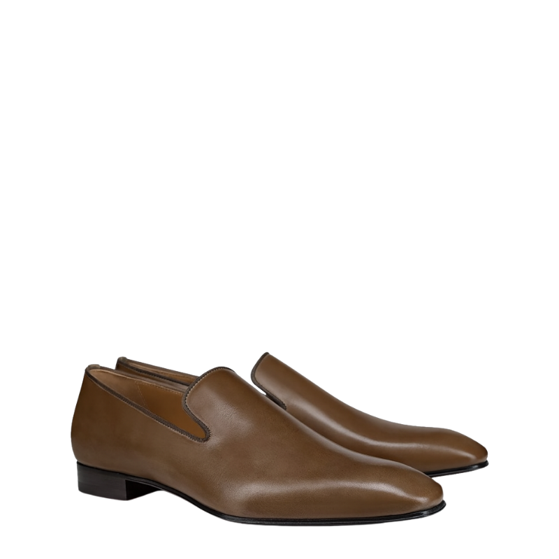 Italian Cognac Ember Leather Slip-on Loafers