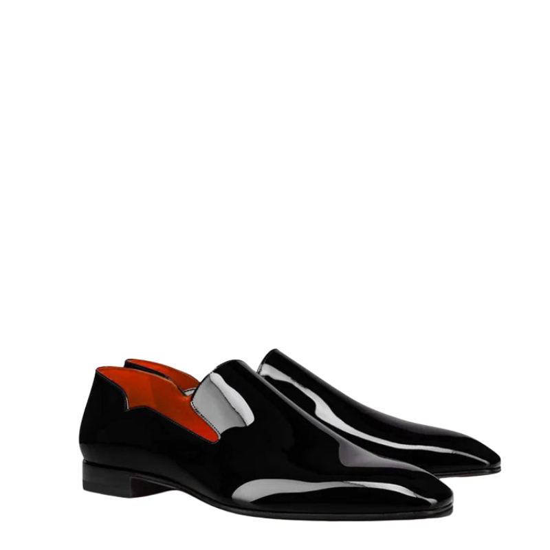 Luxury Patent Leather Black Loafers With Wavy Top Edge