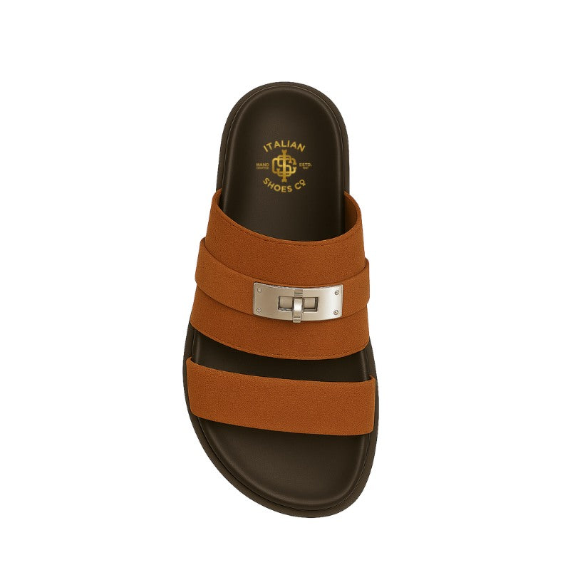 Multi-Strap Brown Suede Comfortable Slipper