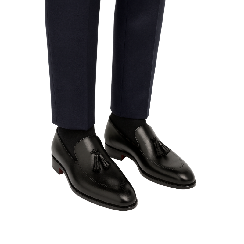 Luxury Leather Black Wingtip Tassel Loafer for Men's