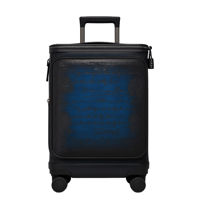 Milano Prestige Blue Leather Printed Trolley Case Travelling Luggage Bag