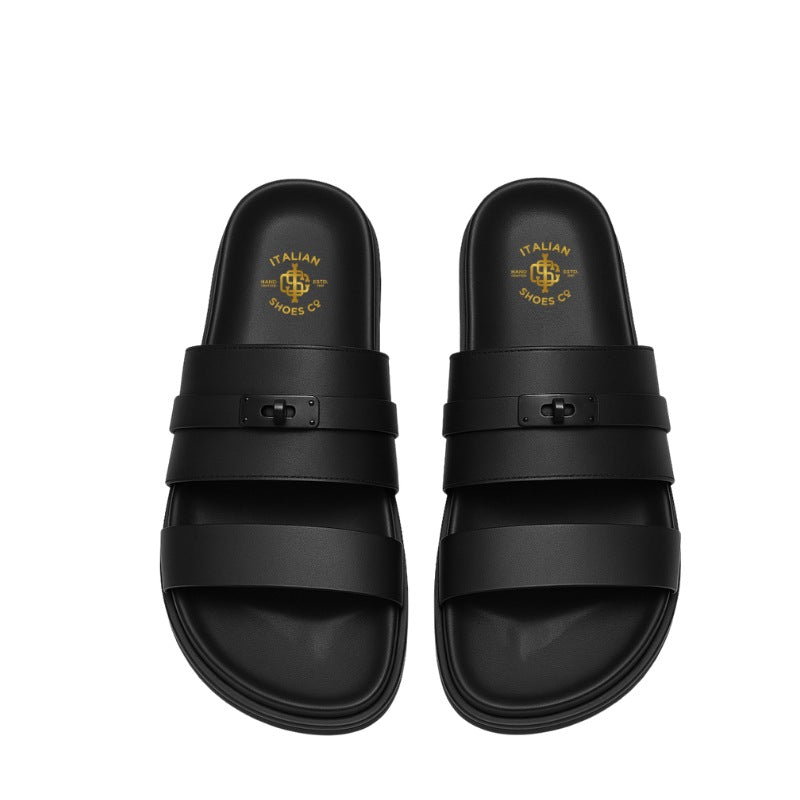 Luxury Full Black Multi-Strap Slipper