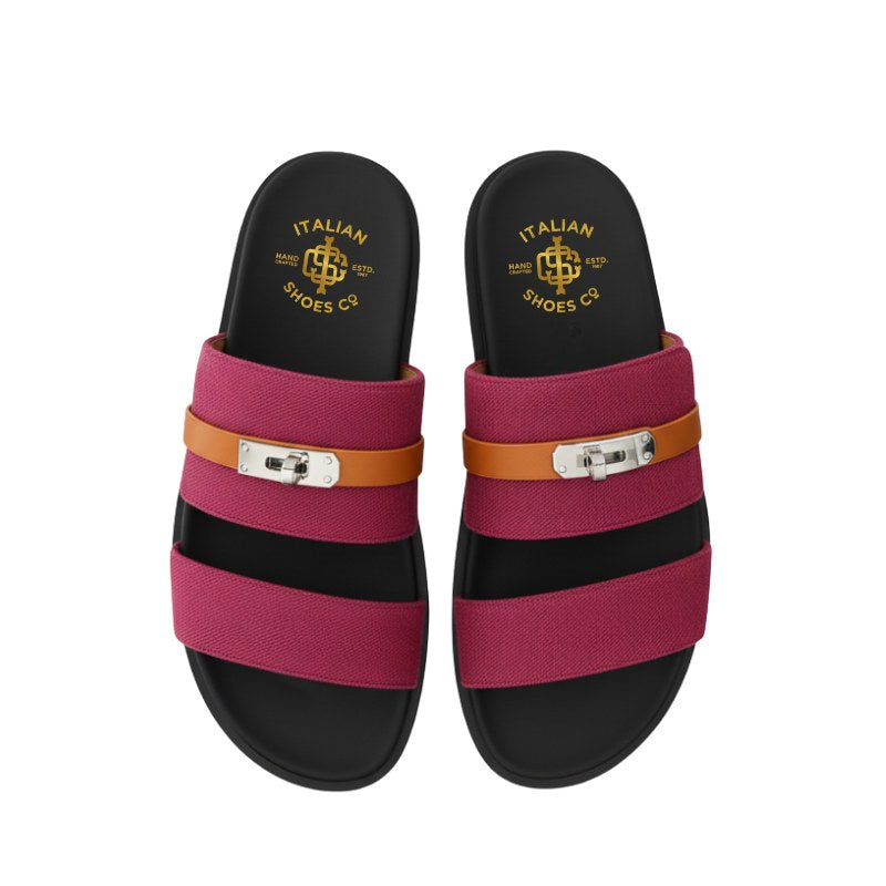 Pink Canvas Multi-Strap Comfort Slipper