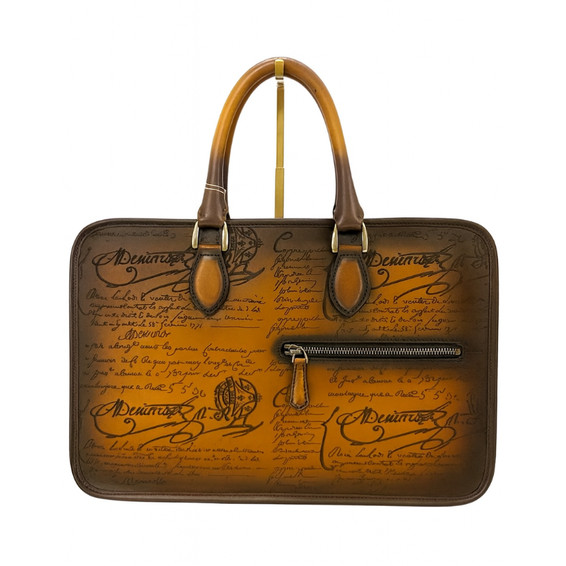 Luxury Handcrafted Printed Leather Brown Briefcase