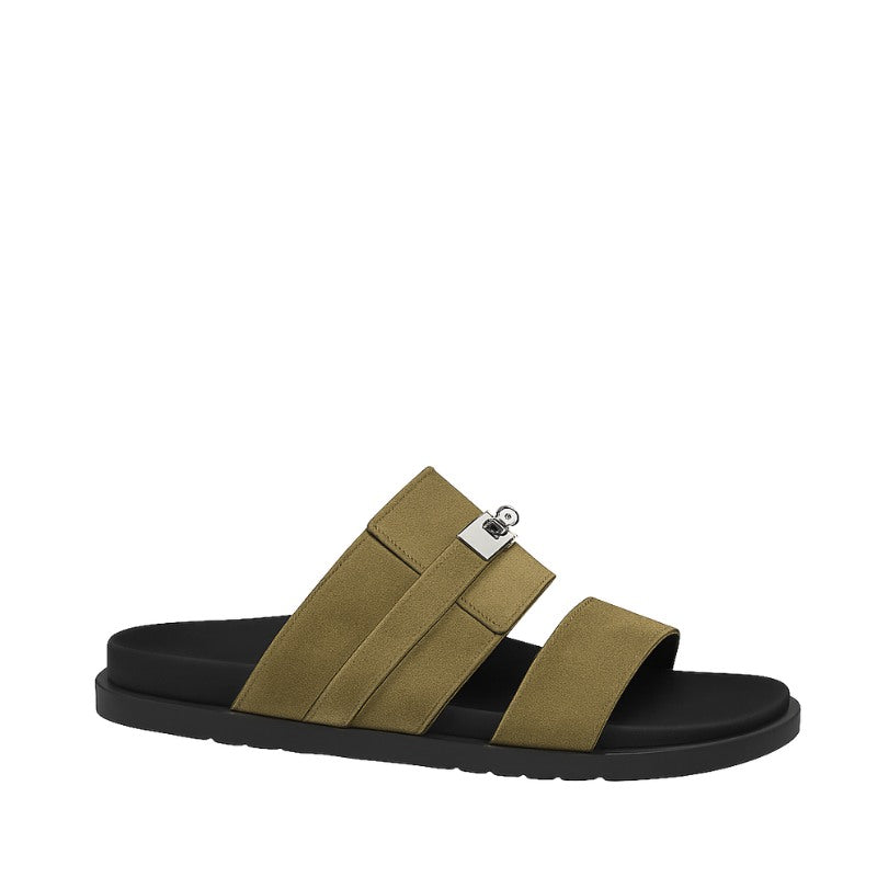 Multi-Strap Olive Suede Comfortable Slipper