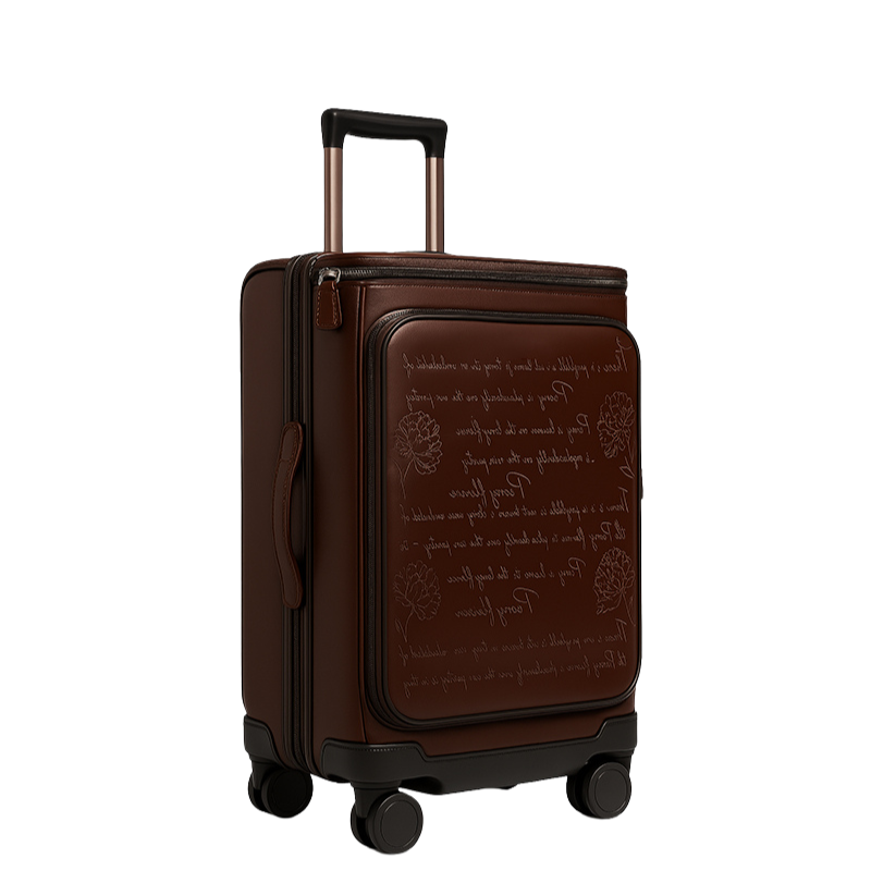 Milano Prestige Brown Leather Printed Trolley Case Travelling Luggage Bag