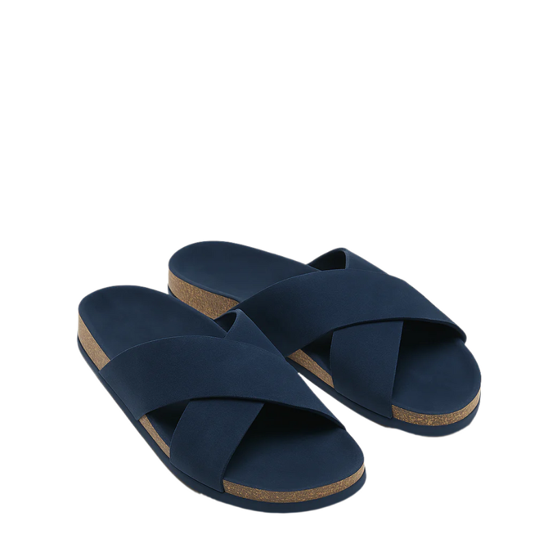 Men's Cross Strap Suede Blue Comfort Slipper