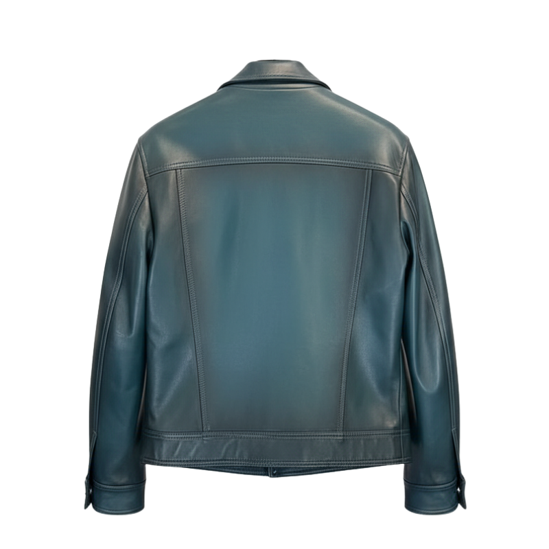 Teal Classic Leather Trucker Jacket