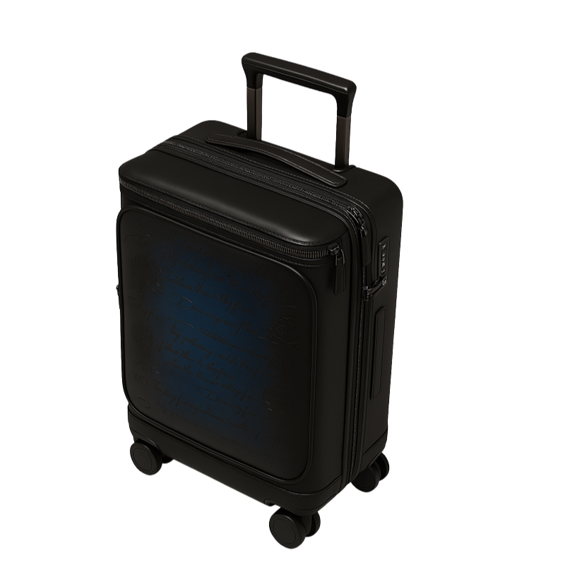 Milano Prestige Blue Leather Printed Trolley Case Travelling Luggage Bag
