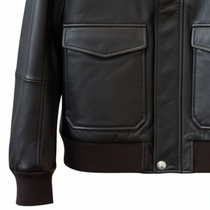Midnight Classic Leather Bomber Jacket