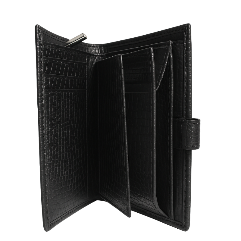 Black Textured  Embellished Leather Wallet