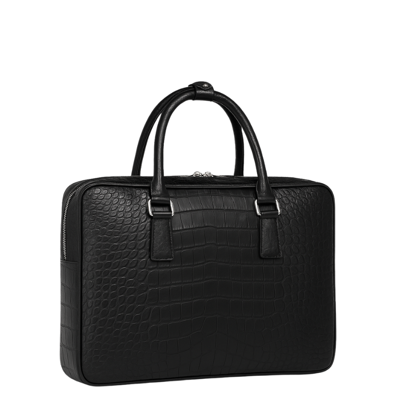 Italian Croco Leather Textured Briefcase Black Edition