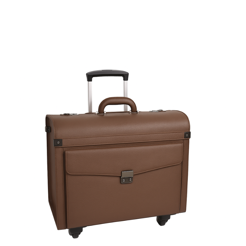 Premium Edition Italian Four Wheel Leather Brown Trolley Bag