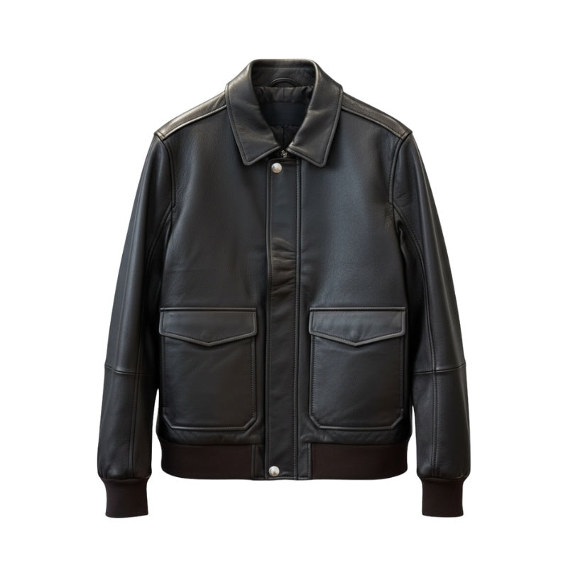Midnight Classic Leather Bomber Jacket