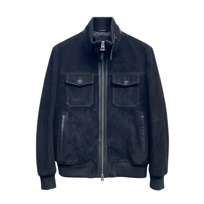 Italian Blue Suede Bomber Jacket