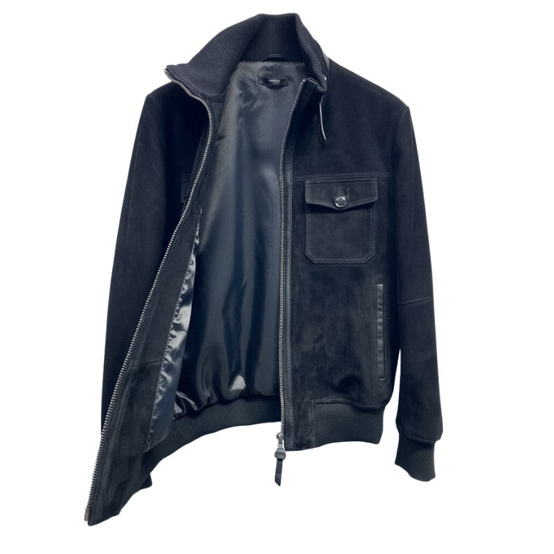 Italian Blue Suede Bomber Jacket