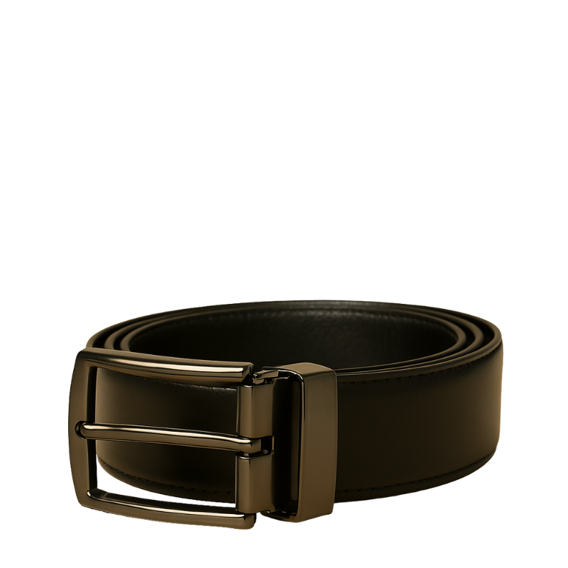Plain Leather Black Strap Reversible Belt with Autolock Grey Frame Buckle