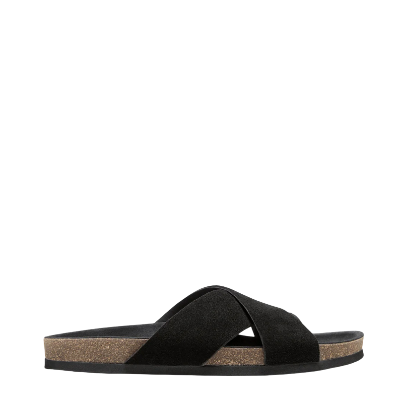 Men's Cross Strap Suede Black Comfort Slipper