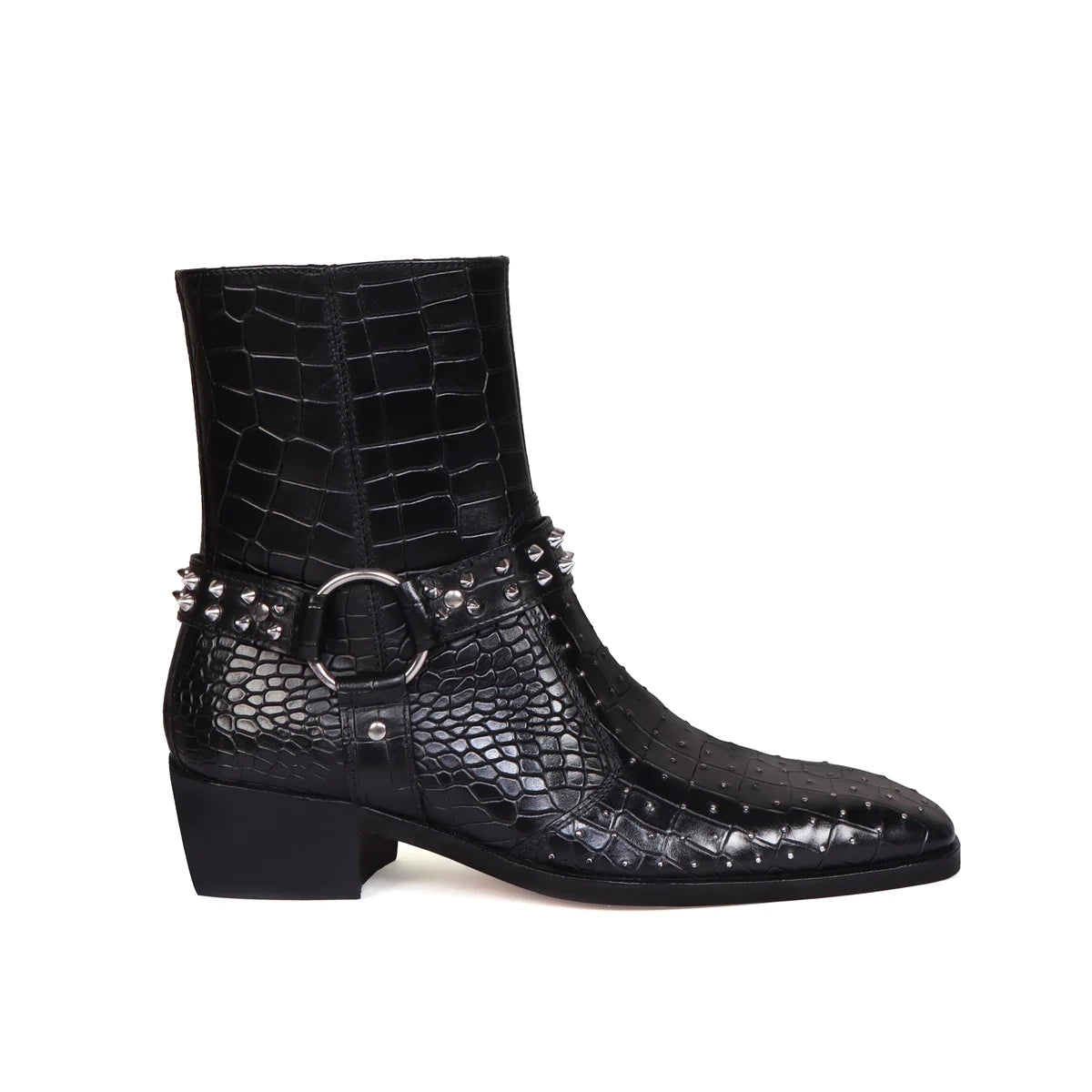 Deep Cut Croco Leather Side-Zipper Boots