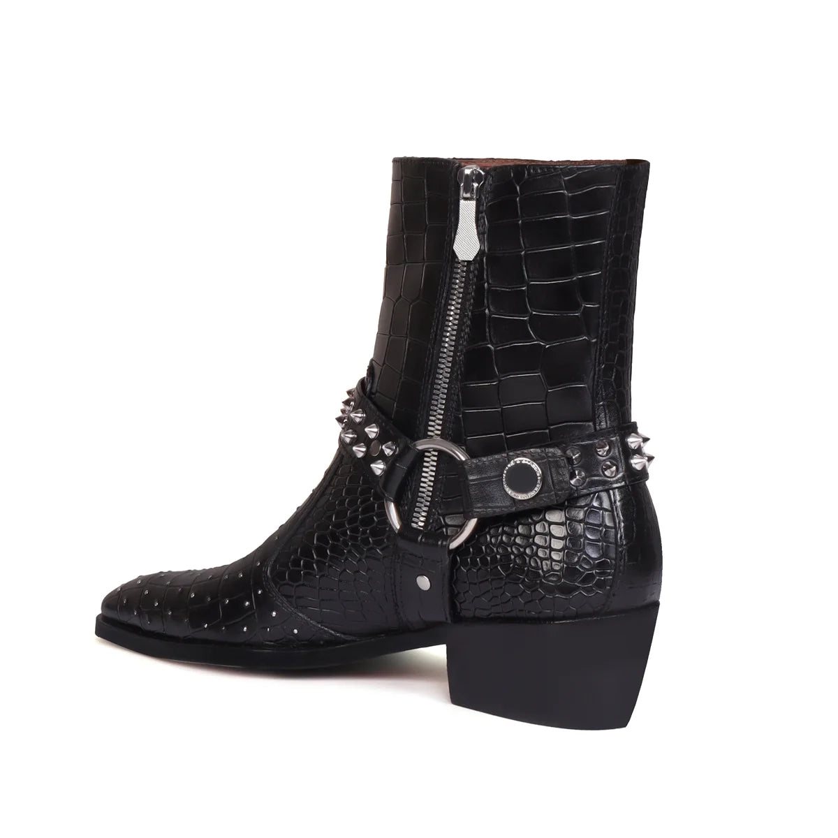 Deep Cut Croco Leather Side-Zipper Boots