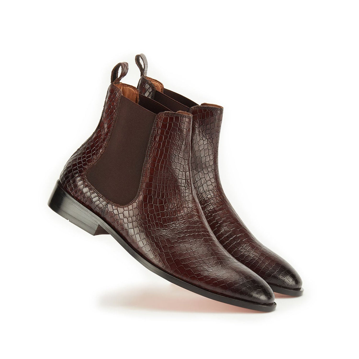 Coffee Croco Leather Boots