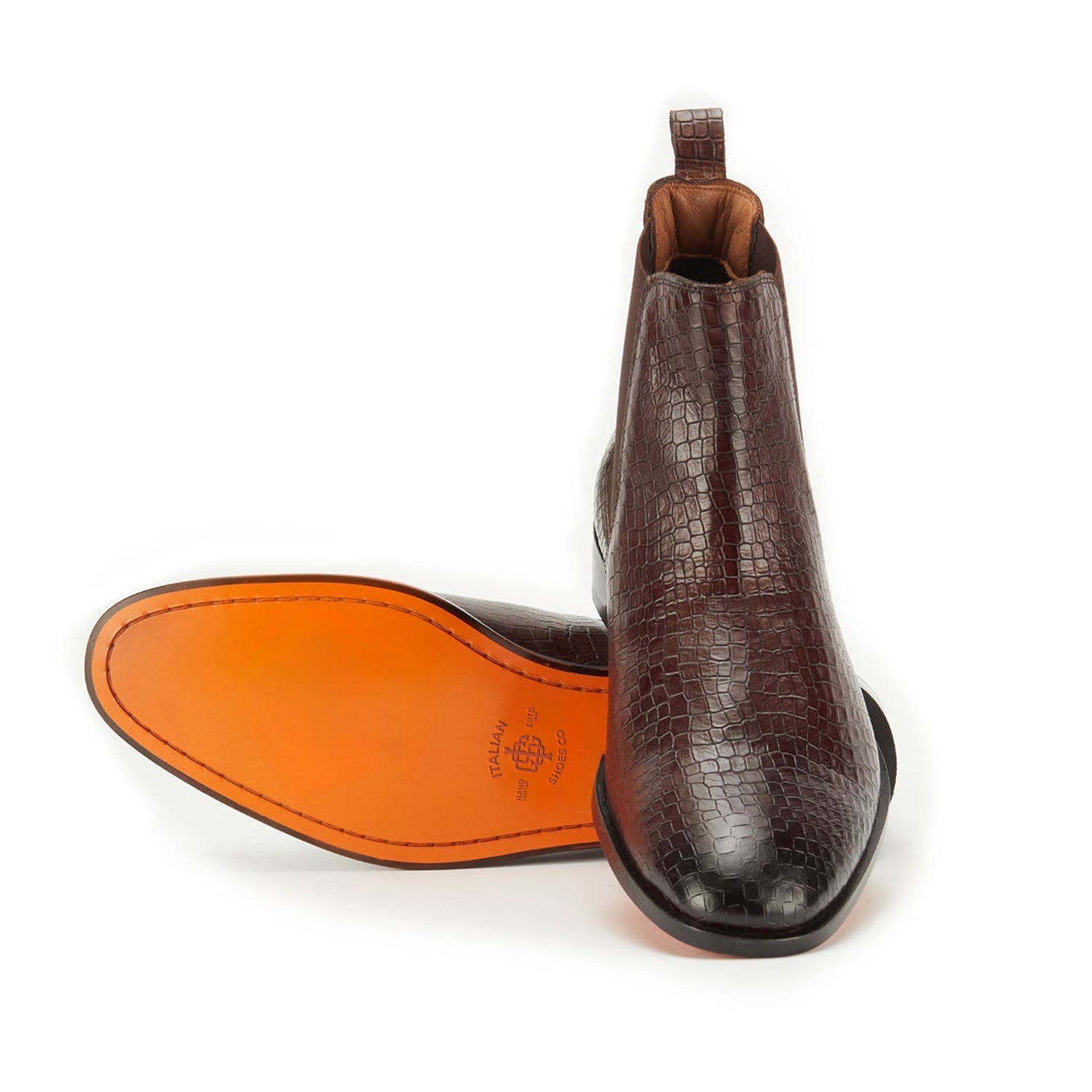 Coffee Croco Leather Boots