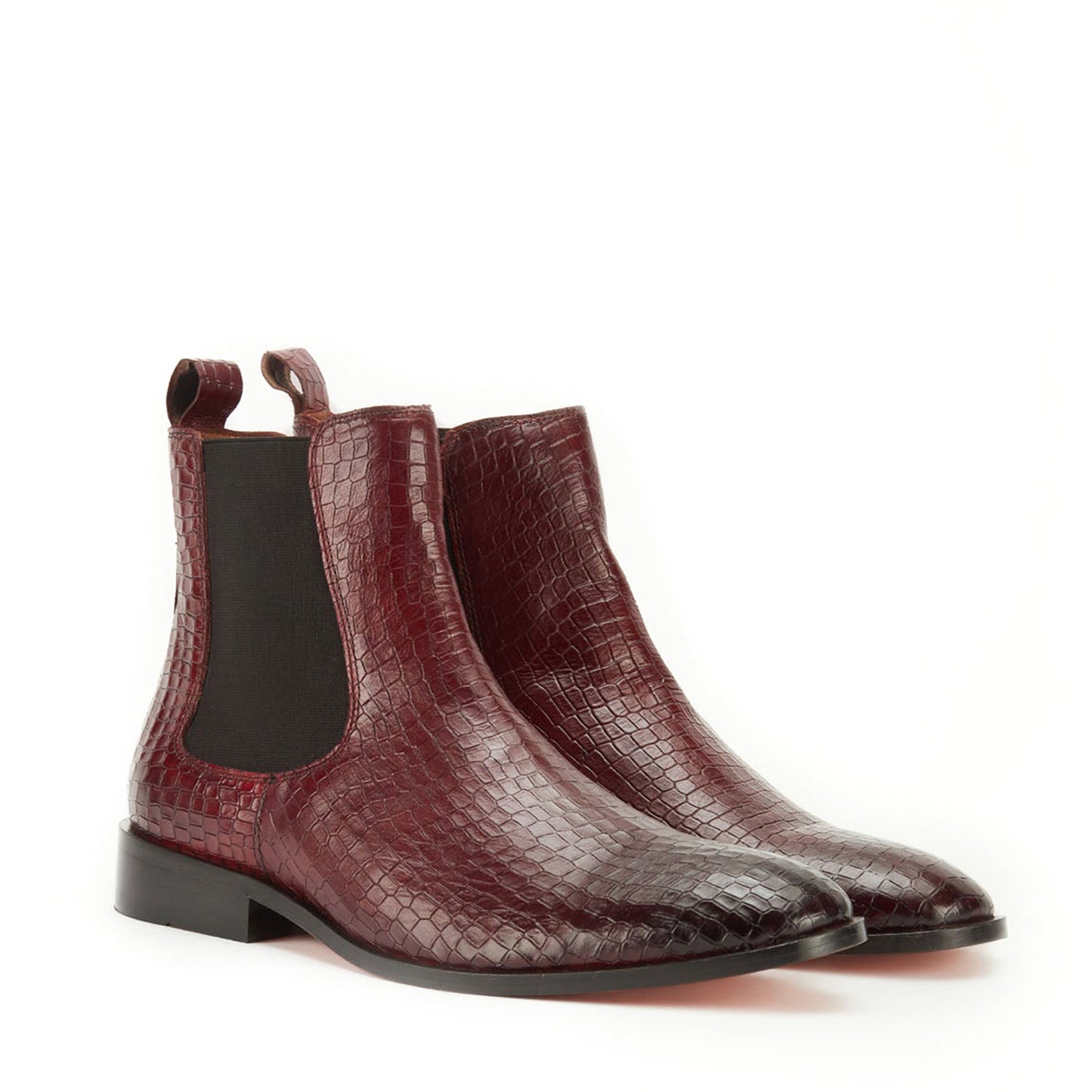 Wine Croco Leather Boots