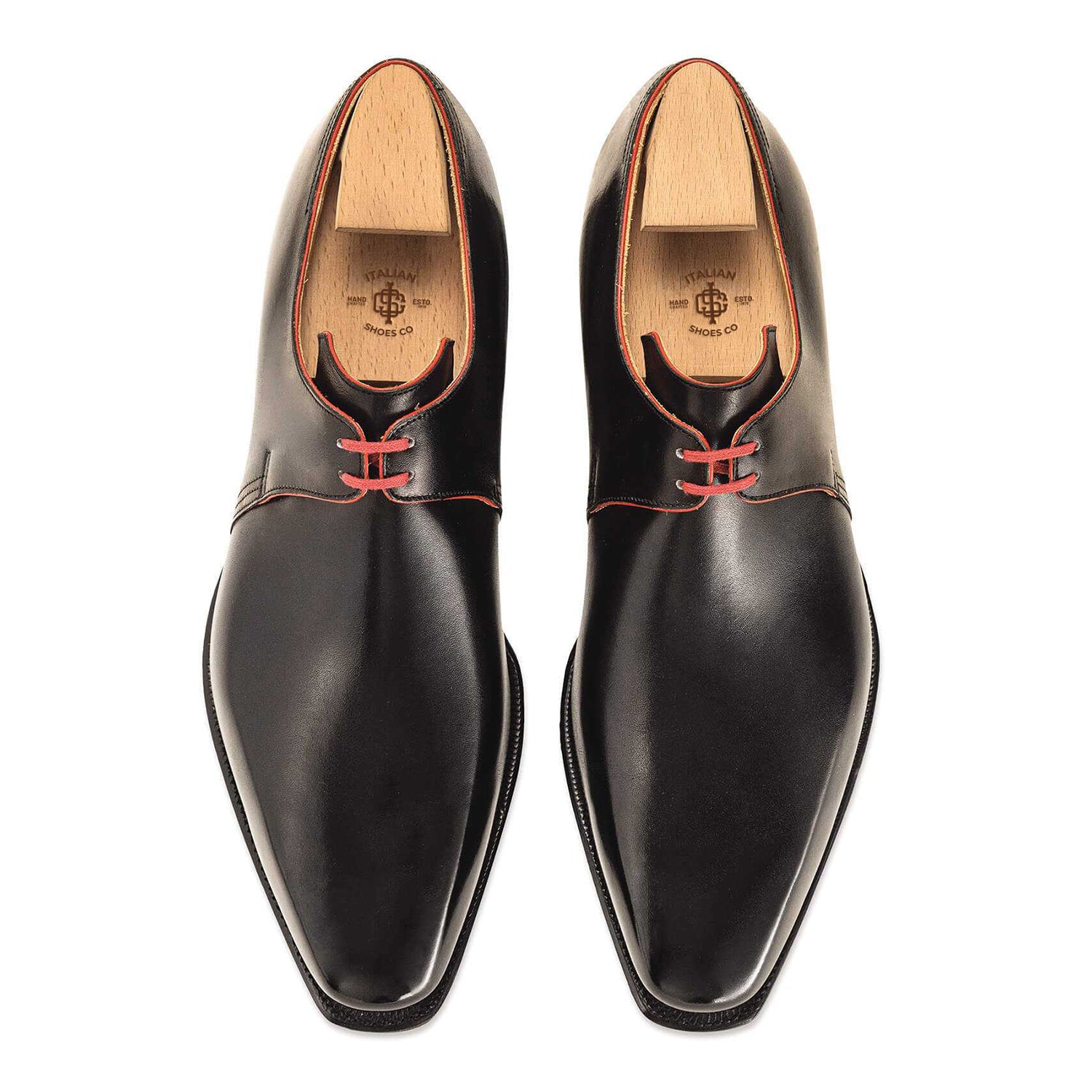 Black Calf Leather Red Laces Shoes