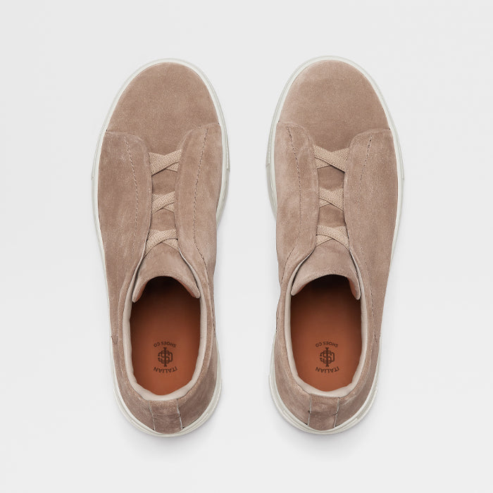 Handmade Suede Triple Stitch Sneaker Beige