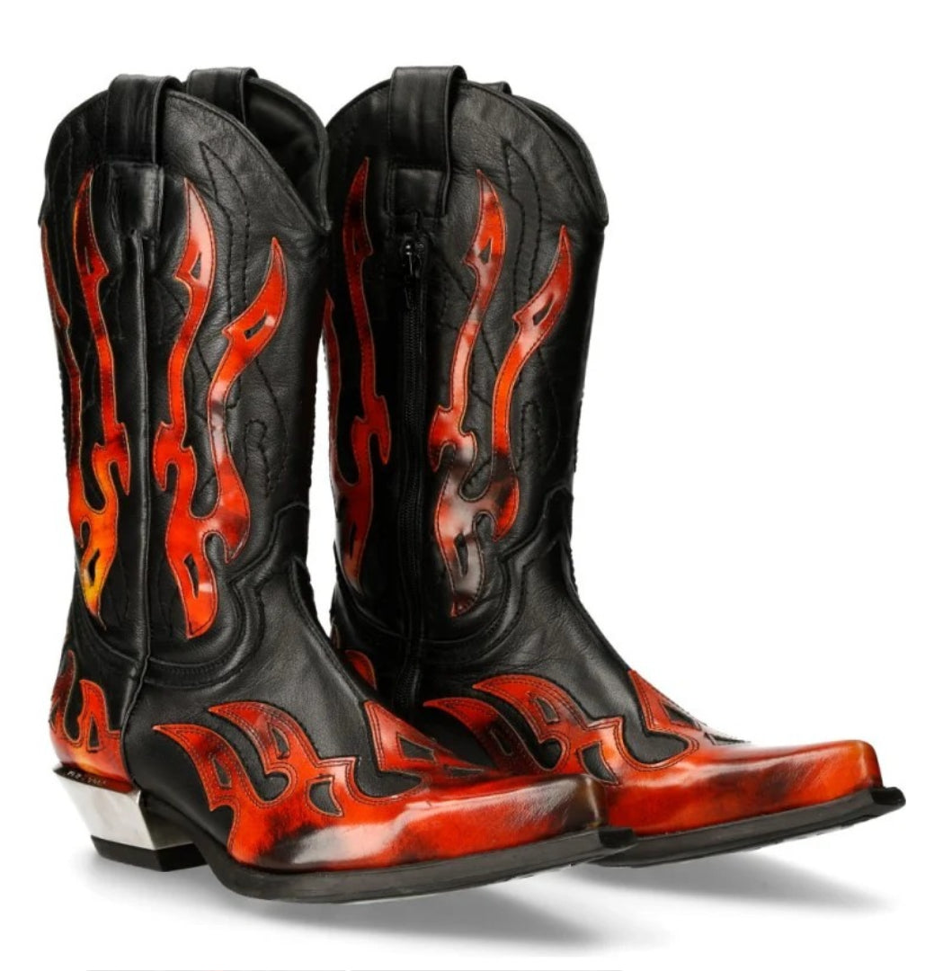 Luxury Leather Flame Rider Cowboy Boots