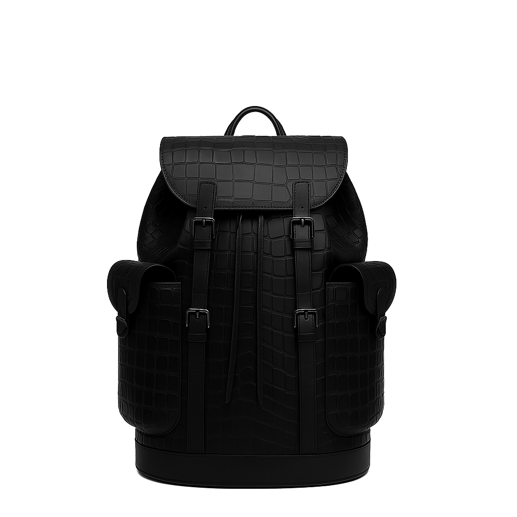 Luxury Black Croco Leather Backpack