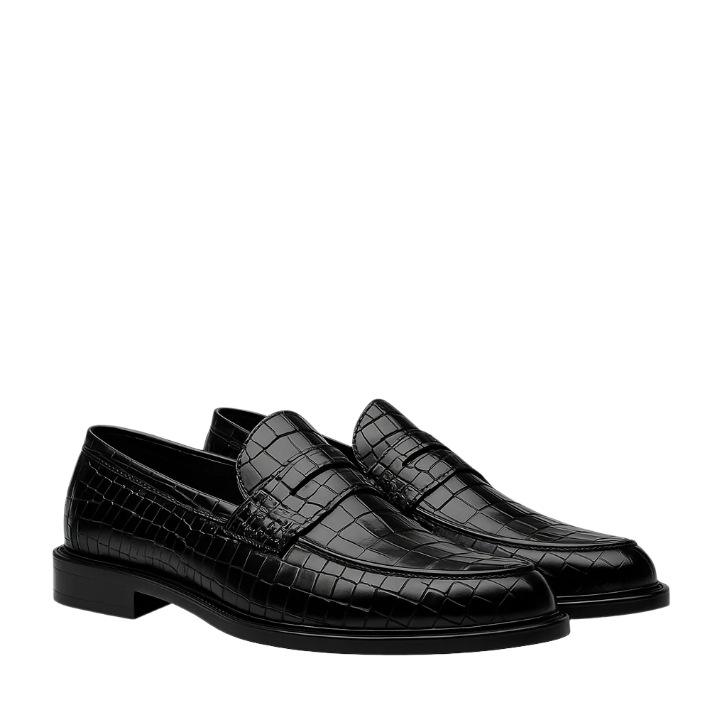 Croco Leather Printed Loafers Black