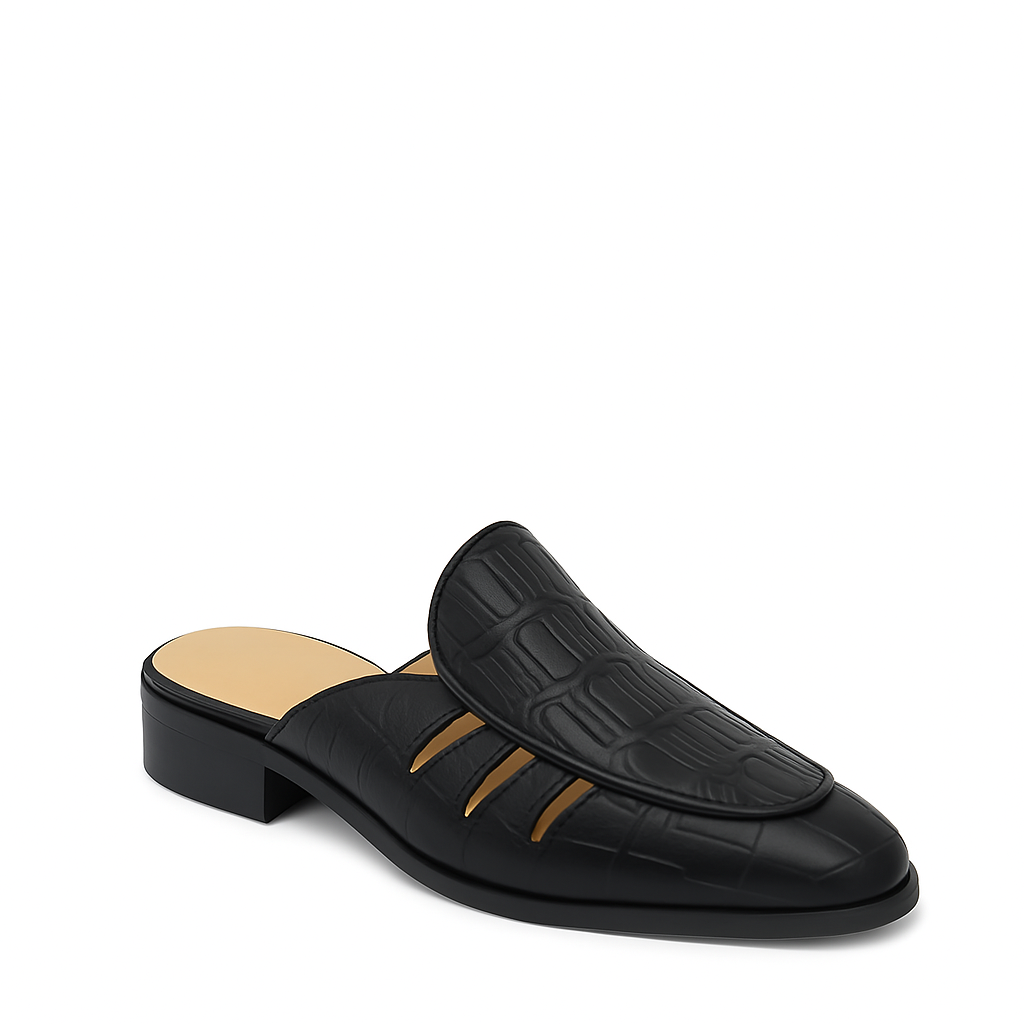 Stylish Croco Leather Mule Tan