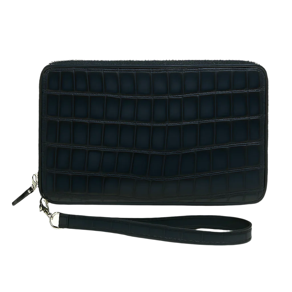 Croco Blue Textured Around Zip Wallet