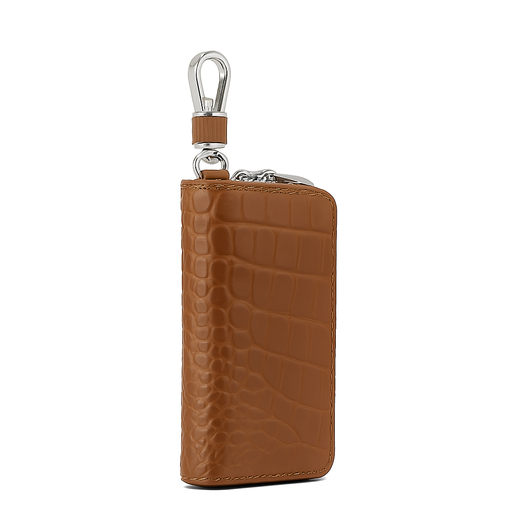 Croco Brown Mini Zipper Key Case Wallet