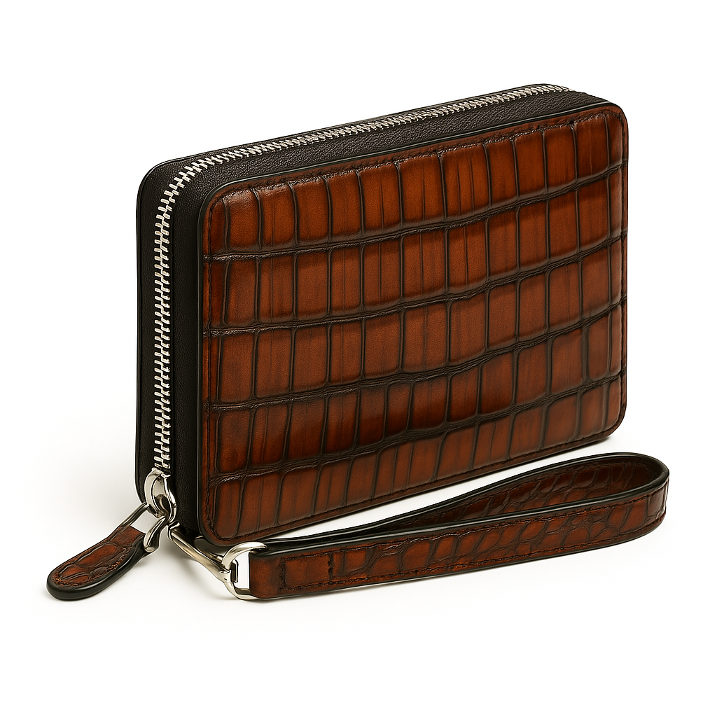 Croco Brown Textured Around Zip Wallet