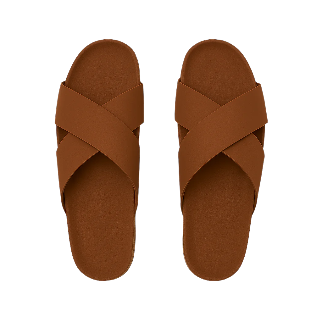 Men's Cross Strap Suede Tan Comfort Slipper