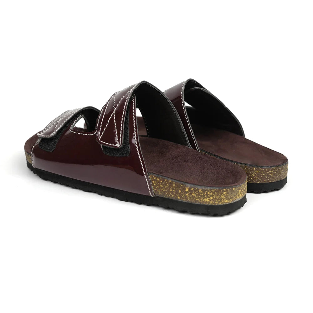 Cork Dual-Straps Sandals - Glossy brown