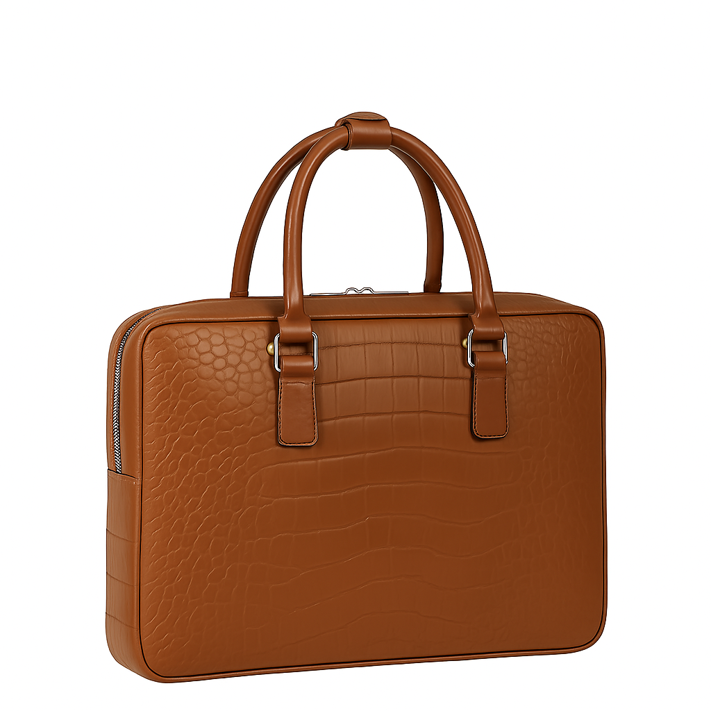Italian Croco Leather Textured Briefcase Brown Edition