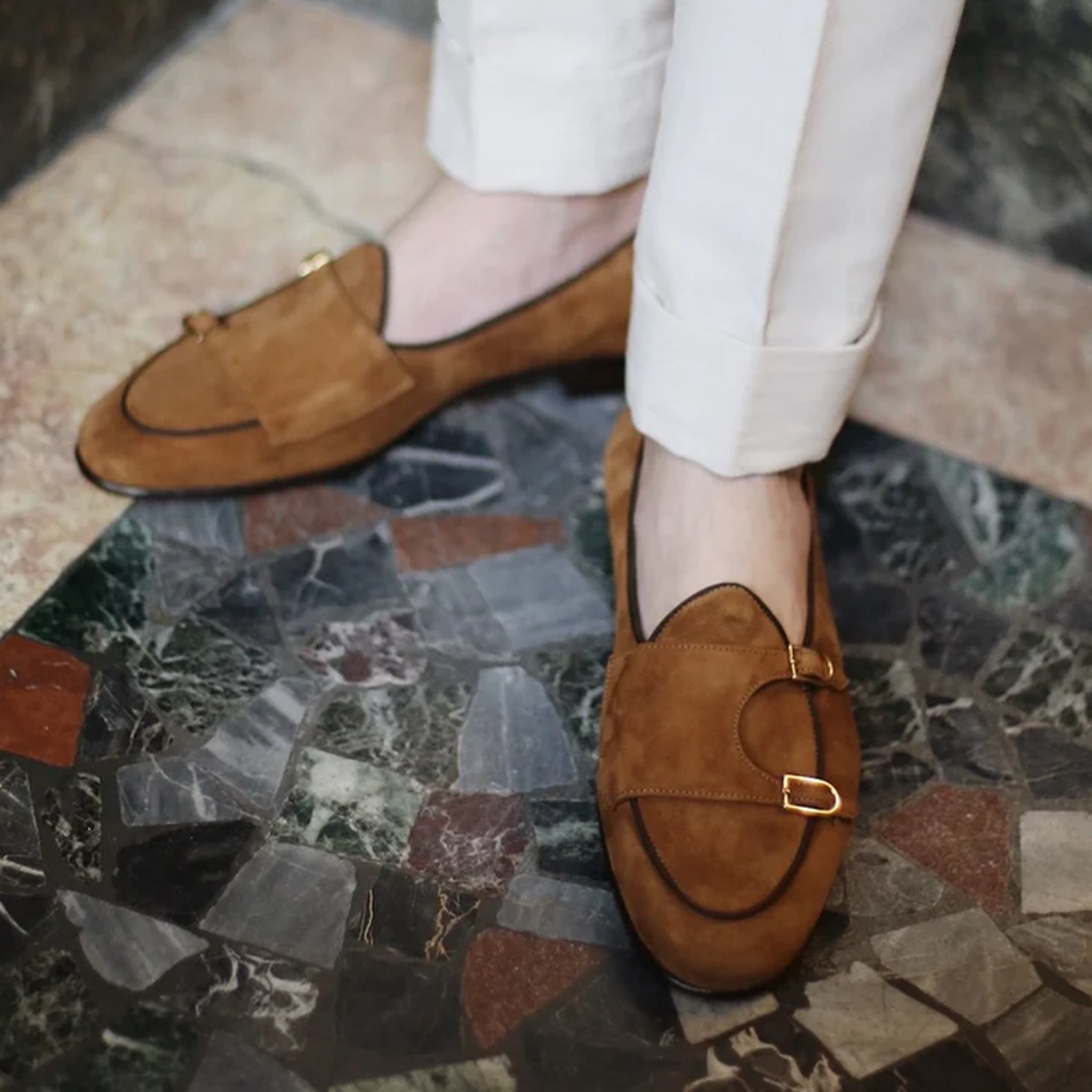 Cognac Double Monk Strap Shoes