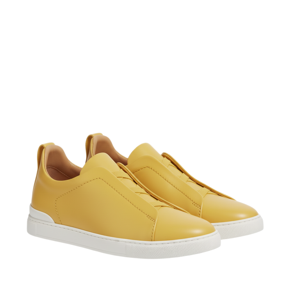 Luxury Edition Triple Stitch Leather Yellow Sneaker for Men's