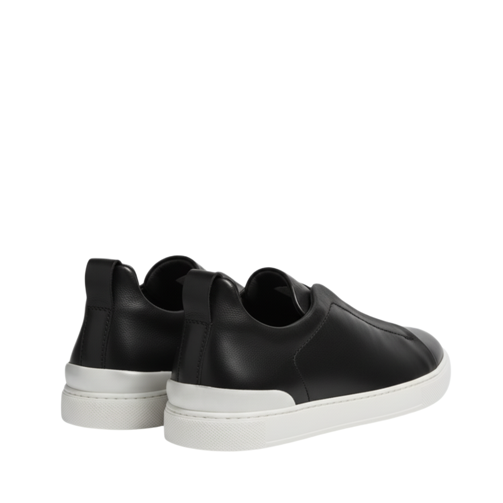 Luxury Edition Triple Stitch Leather Black Sneaker for Men's