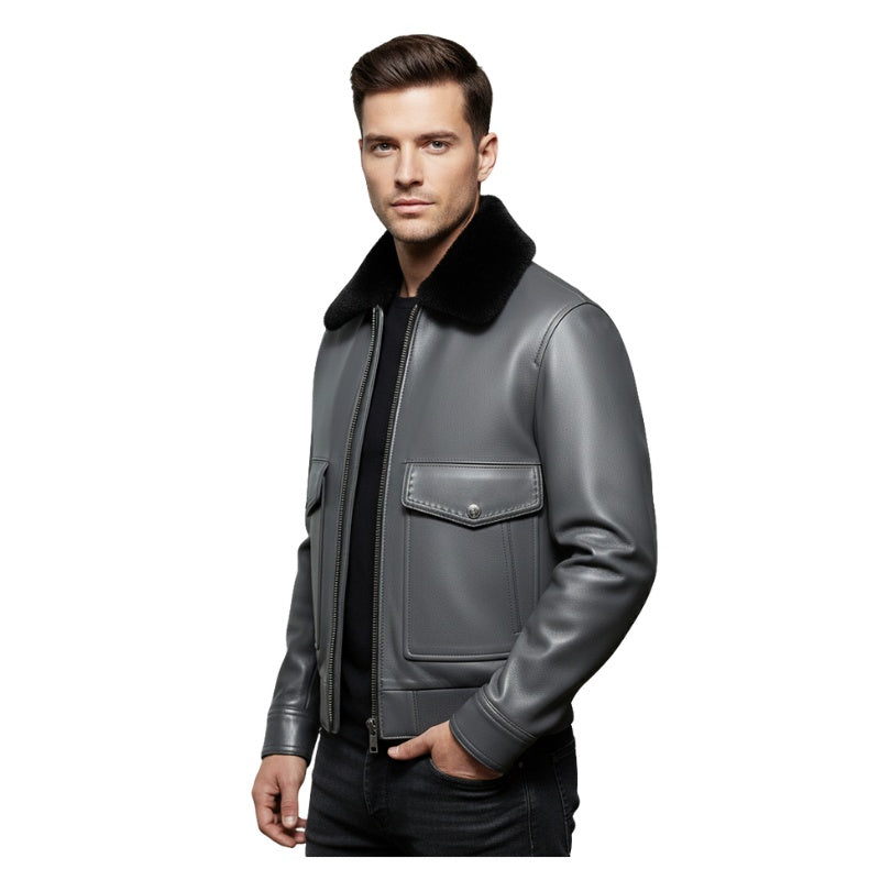 Aviator Luxe Fur-Collar Leather Jacket