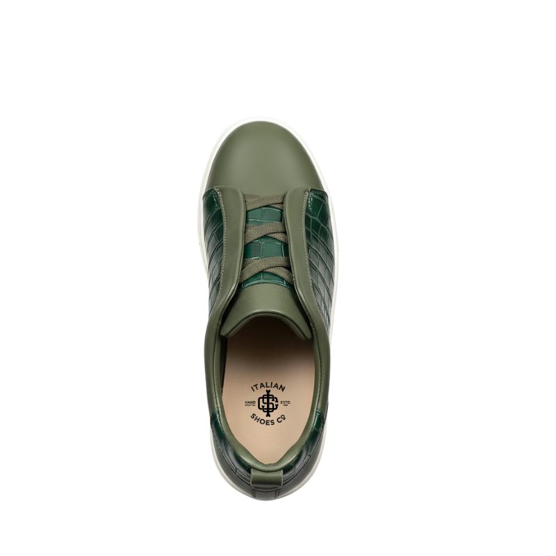 Luxury Croco Olive Green Slip-On Sneakers